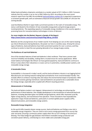 Lead Acid Battery Market Growing Business Factors, Industry Trends, Share 2033