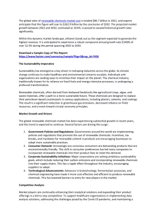 Renewable Chemicals Market: Types, Key Players, Product, Demand & Forecast