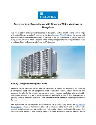 Discover Your Dream Home with Oceanus White Meadows in Bangalore