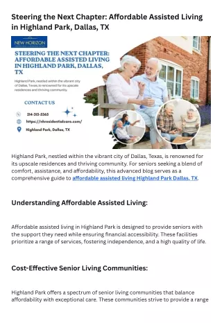 Steering the Next Chapter Affordable Assisted Living in Highland Park, Dallas, TX