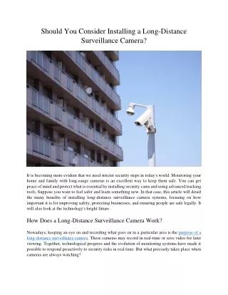 Should You Consider Installing a Long-Distance Surveillance Camera