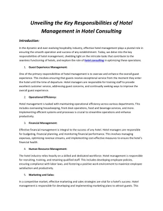Unveiling the Key Responsibilities of Hotel Management in Hotel Consulting