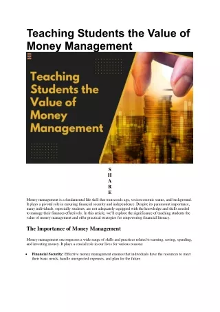 13 Strategies to Effectively Teach Money Management to Students | Future Educati