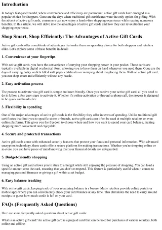 Shop Smart, Shop Efficiently: The Advantages of Active Gift Cards