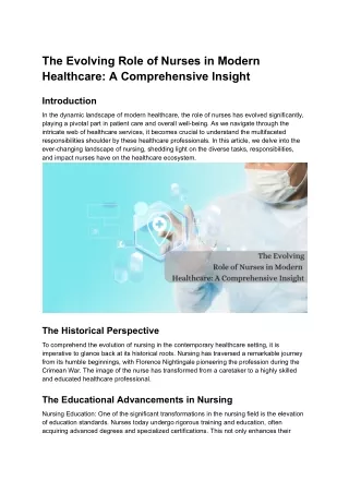 The Evolving Role of Nurses in Modern Healthcare_ A Comprehensive Insight