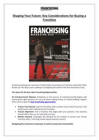 Shaping Your Future- Key Considerations for Buying a Franchise