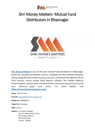 Shri Money Matters - Mutual Fund Distributors in Bhavnagar