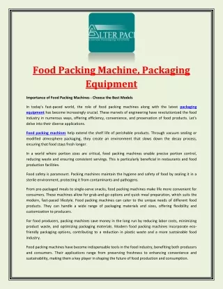 Food Packing Machine, Packaging Equipment