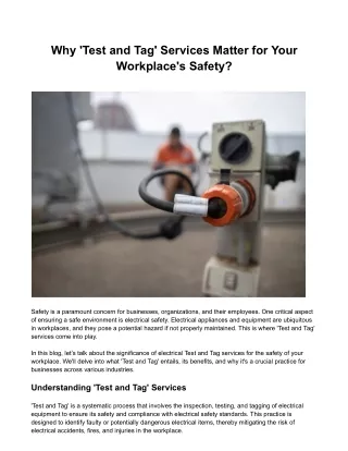 Why 'Test and Tag' Services Matter for Your Workplace's Safety?