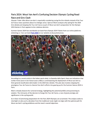 Paris 2024 Wout Van Aert's Confusing Decision Olympic Cycling Road Race and Giro Clash