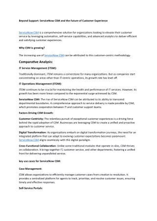 Beyond Support: ServiceNow CSM and the Future of Customer Experience