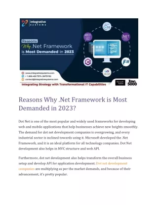 Reasons Why .Net Framework is Most Demanded in 2023