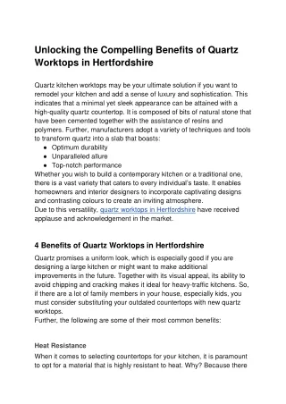Unlocking the Compelling Benefits of Quartz Worktops in Hertfordshire