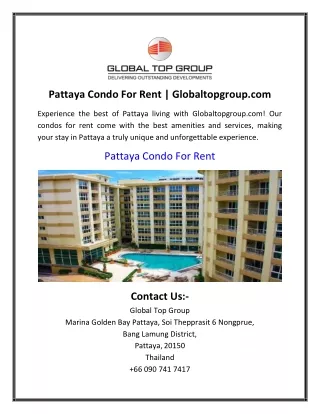 Pattaya Condo For Rent | Globaltopgroup.com