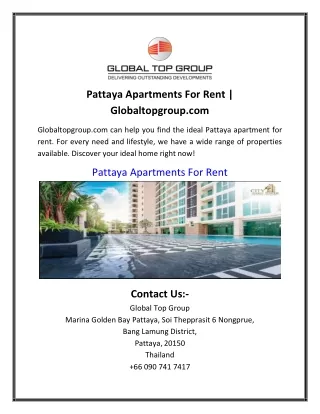 Pattaya Apartments For Rent | Globaltopgroup.com