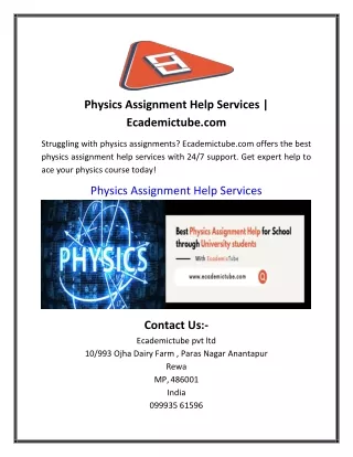 Physics Assignment Help Services | Ecademictube.com