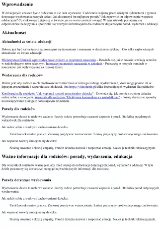 Ważne informacje dla rodziców: porady, wydarzenia, edukacja