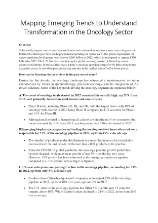 Mapping Emerging Trends to Understand Transformation in the Oncology Sector