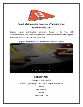 Expert Mathematics Homework Tutors In Usa | Ecademictube.com