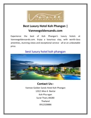 Best Luxury Hotel Koh Phangan | Vanneegoldensands.com