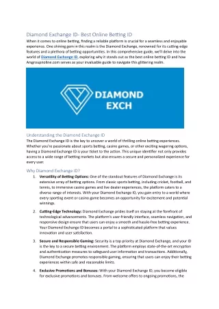 Diamond Exchange ID- Best Online Betting ID