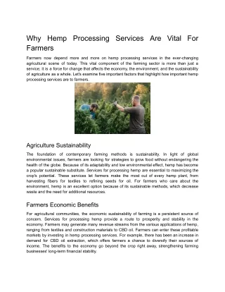 Why Hemp Processing Services Are Vital For Farmers