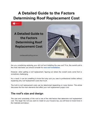 A Detailed Guide to the Factors Determining Roof Replacement Cost