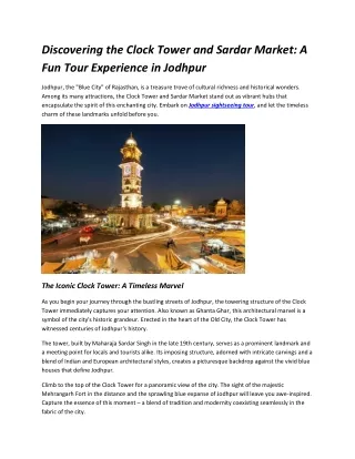 Discovering the Clock Tower and Sardar Market