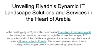 Unveiling Riyadh's Dynamic IT Landscape: Solutions and Services in the Heart of