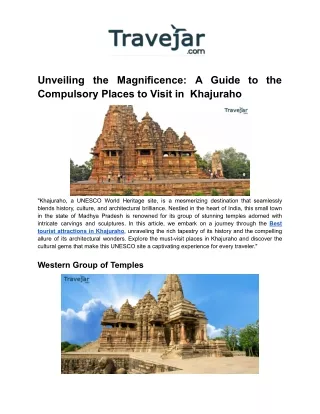 Places to Visit in  Khajuraho
