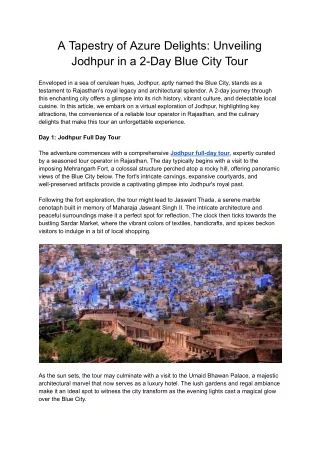 A Tapestry of Azure Delights_ Unveiling Jodhpur in a 2-Day Blue City Tour