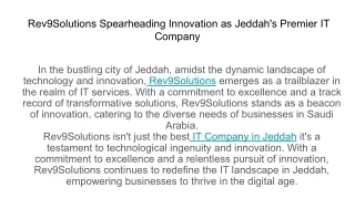 Rev9Solutions Spearheading Innovation as Jeddah's Premier IT Company