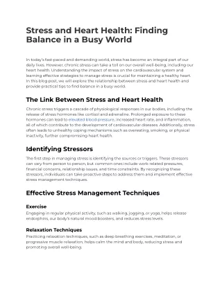 Stress and Heart Health_ Finding Balance in a Busy World