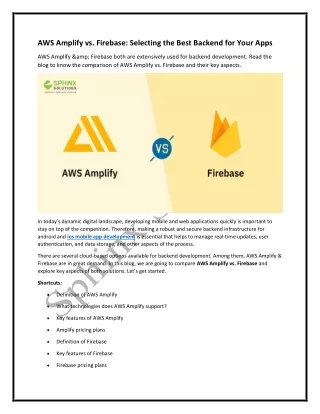 AWS Amplify vs. Firebase Selecting the Best Backend for Your Apps