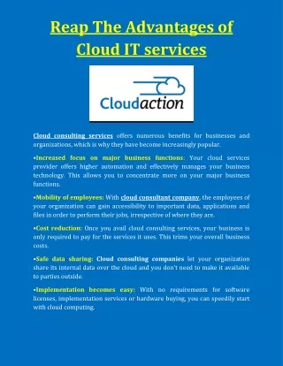Reap The Advantages of Cloud IT services