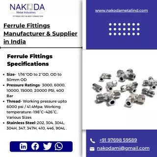 Leading Ferrule Fittings, Instrumentation Tube Fittings in India