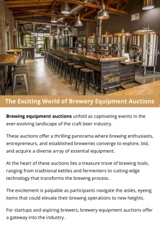 The Exciting World of Brewery Equipment Auctions