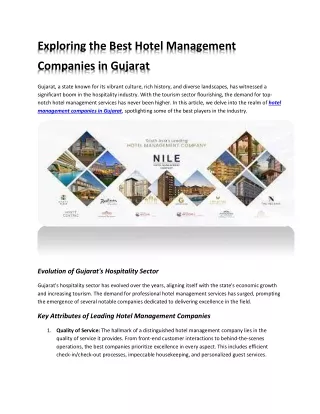 Exploring the Best Hotel Management Companies in Gujarat
