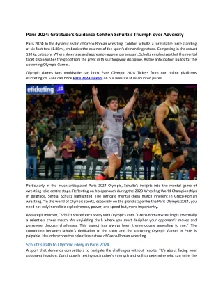 Paris 2024 Gratitude's Guidance Cohlton Schultz's Triumph over Adversity