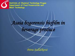 Asaia bogorensis biofilm in beverage produce