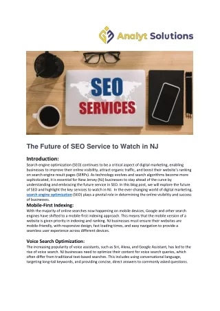 The Future of SEO Service to Watch in NJ
