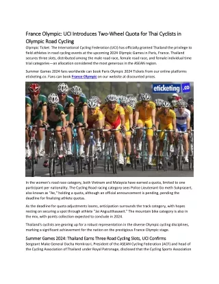France Olympic UCI Introduces Two-Wheel Quota for Thai Cyclists in Olympic Road Cycling