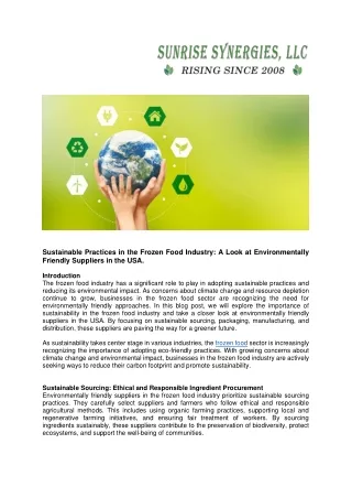 Sustainable Practices in the Frozen Food Industry