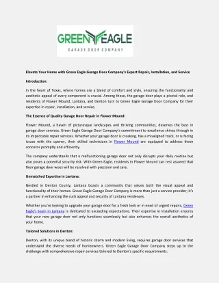 Elevate Your Home with Green Eagle Garage Door Company's Expert Repair, Installation, and Service