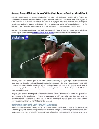 Summer Games 2024 Jon Rahm A Willing Contributor to Country's Medal Count