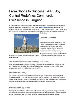 From Shops to Success  AIPL Joy Central Redefines Commercial Excellence in Gurgaon