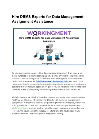 Hire DBMS Experts for Data Management Assignment Assistance