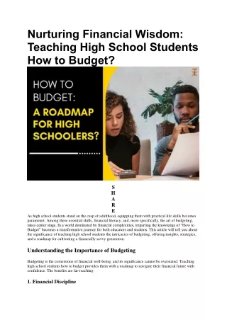 Teaching High School Students "How to Budget?": 7 Best Strategies