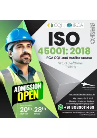 The well Oraganised Training Structure ISO 45001 - 2018 Lead Audit  Training with  with GWG