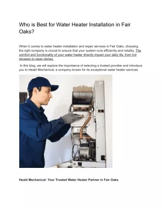 Who is Best for Water Heater Installation in Fair Oaks?